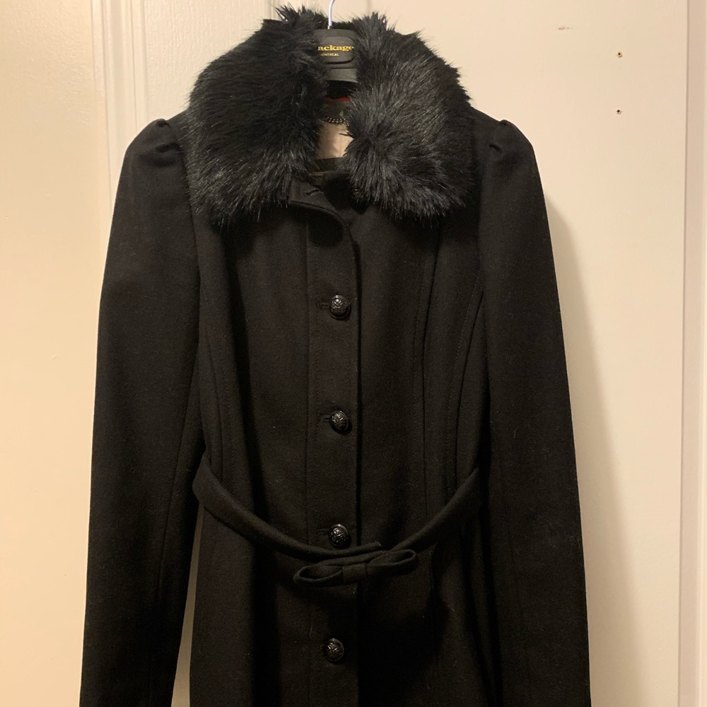 Wool coat with faux fur and belt - XS
